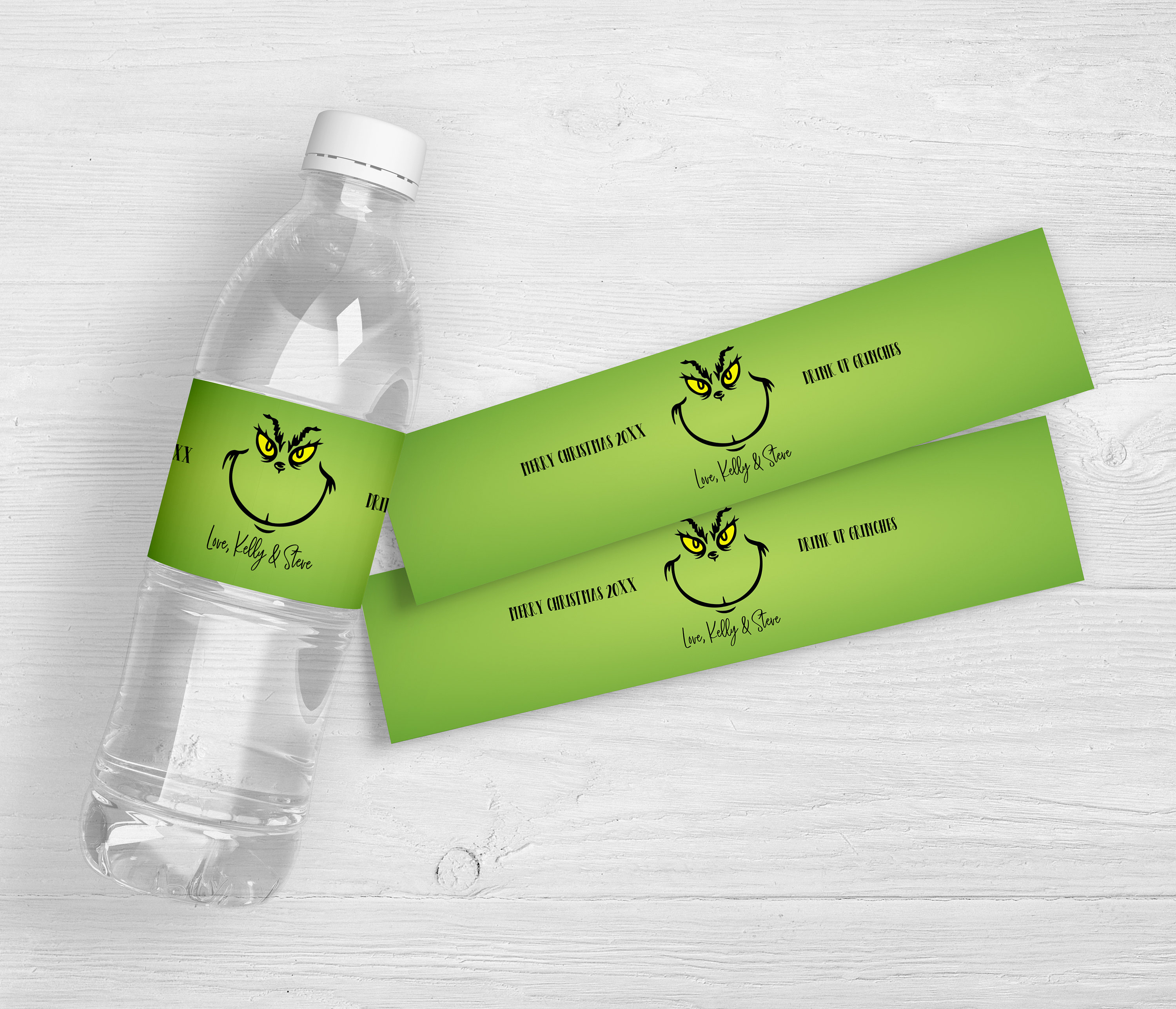 Festive Grinch-themed water bottle labels to spread holiday cheer!