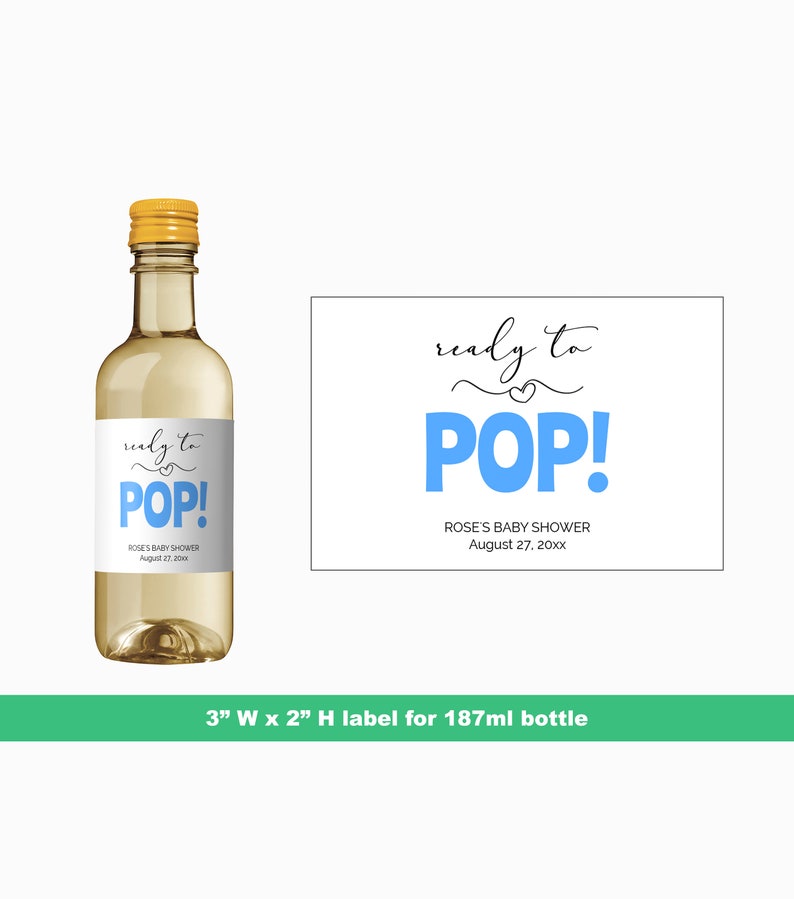 Custom Baby Shower Favor 187 ml Bottle Labels Ready To Pop Blue Personalized Baby Shower Mini Wine Labels Drive By Shower Party Favor