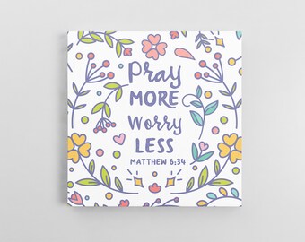 Pray More Worry Less Canvas Wall Art | Religious Artwork | Christian Wall Art | Bible Verse Artwork | Artwork Ready to Hang