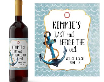 Last Sail Before the Veil Personalized Wedding Wine Label | Custom Bachelorette Wine Label | Nautical Themed Personalized Wine Label |