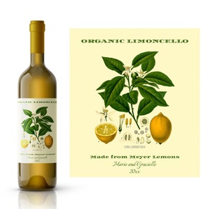 Limoncello Botanica Custom Wine Label | Homemade Limoncello Wine | Waterproof Wine Labels | Wine-Making Supplies |