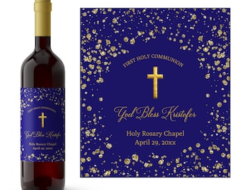 First Communion Wine Label | Holy Communion Favor | Custom Communion Favor | Religious Wine Label