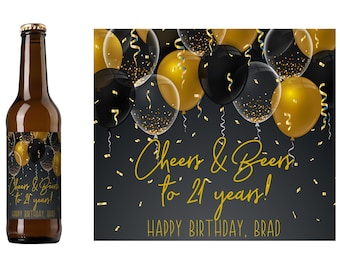 Black and Gold Balloons Birthday Beer Label | Birthday Celebration Beer Label | Milestone Birthday Beer Label | Homebrew Beer Label