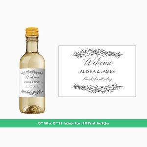 Niederlassungen personalisierte Hochzeit Mini Wein Etiketten | Hochzeit Zugunsten Etiketten | Benutzerdefinierte Hochzeit Etiketten | Mini-Flasche-Etiketten | 187 ml Flaschenetiketten