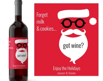 Hipster Santa Christmas Wine Label | Got Wine | Santa's Beard | Funny Holiday Wine Party Favor