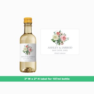 Hochzeit Rose Bouquet Mini Wein Etiketten | Hochzeit Partei Gefälligkeiten | Mini-Flasche-Etiketten | 187 ml Flaschenetiketten