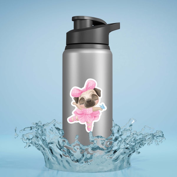 Cute Ballerina Pug Sticker | Pug Dog Sticker | Pug Dog Water Bottle Sticker | Cute Pug Laptop Sticker | Dog Car Decal | Ballerina Decal