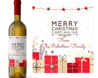 Christmas Presents Holiday Wine Label | Personalized Christmas Wine Label | Country Christmas Wine Label | Christmas Greetings Wine