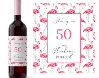 Flocking Fabulosa etiqueta de vino de cumpleaños / marca de vino de cumpleaños hito personalizado / etiqueta de vino de cumpleaños personalizado 50 / favor de cumpleaños