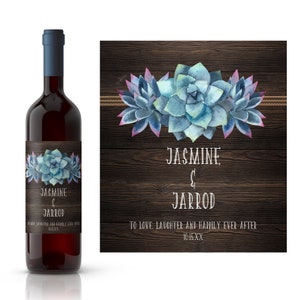 Rustic Succulent Personalized Wedding Wine Label | Custom Succulents Wedding Theme Wine Label | Custom Wedding Reception Wine Label