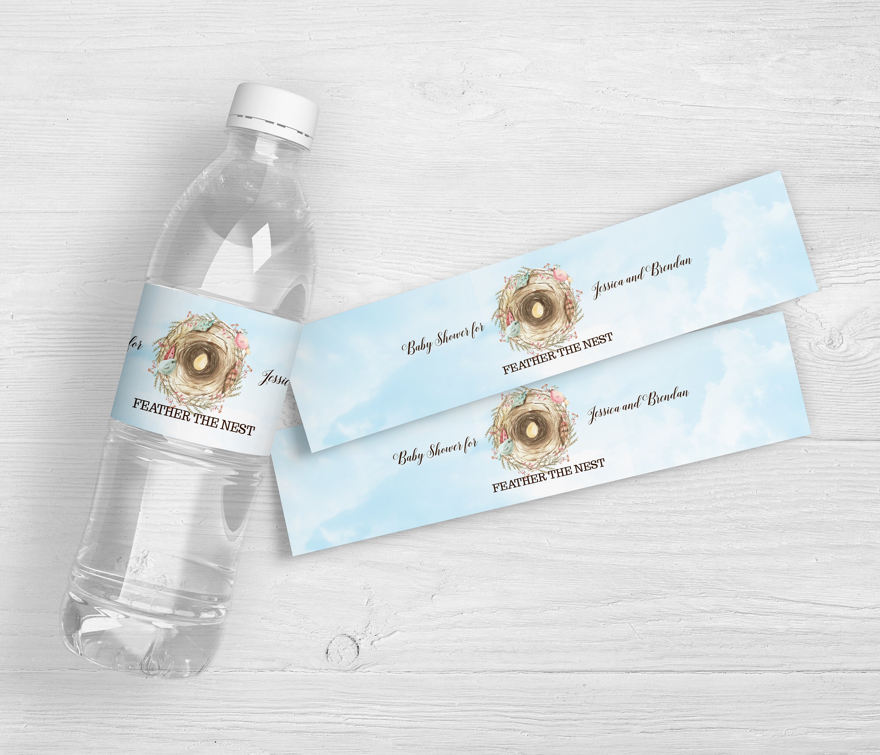 Feather the Nest Baby Shower Water Bottle Label | Baby Shower Party Favors  | Drive By Party | Personalized Shower Water Labels | Set of 10