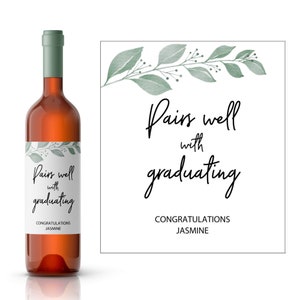 Étiquette de vin de graduation botanique aquarelle | Faveur de fête de remise des diplômes | Cadeau de vin de fin d&#39;études | Diplôme universitaire | Diplôme d&#39;études secondaires