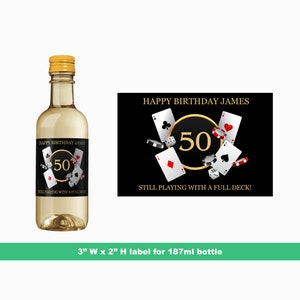 Casino Geburtstag Mini Weinetiketten | Personalisierte Geburtstagsparty Gastgeschenke | Casino Party | Mini Flaschenetiketten | 187 ml Flaschenetiketten