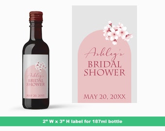 Mini etichetta per vino con arco floreale in ciliegio per addio al nubilato / Bomboniere personalizzate per addio al nubilato / Mini etichette per bottiglie / Etichette per bottiglie da 187 ml