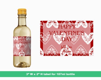 Folki Valentine Personalized Mini Wine Labels | Valentine's Gift Idea | Valentine's Day Party | Mini Bottle Labels | 187 ml Bottle Labels