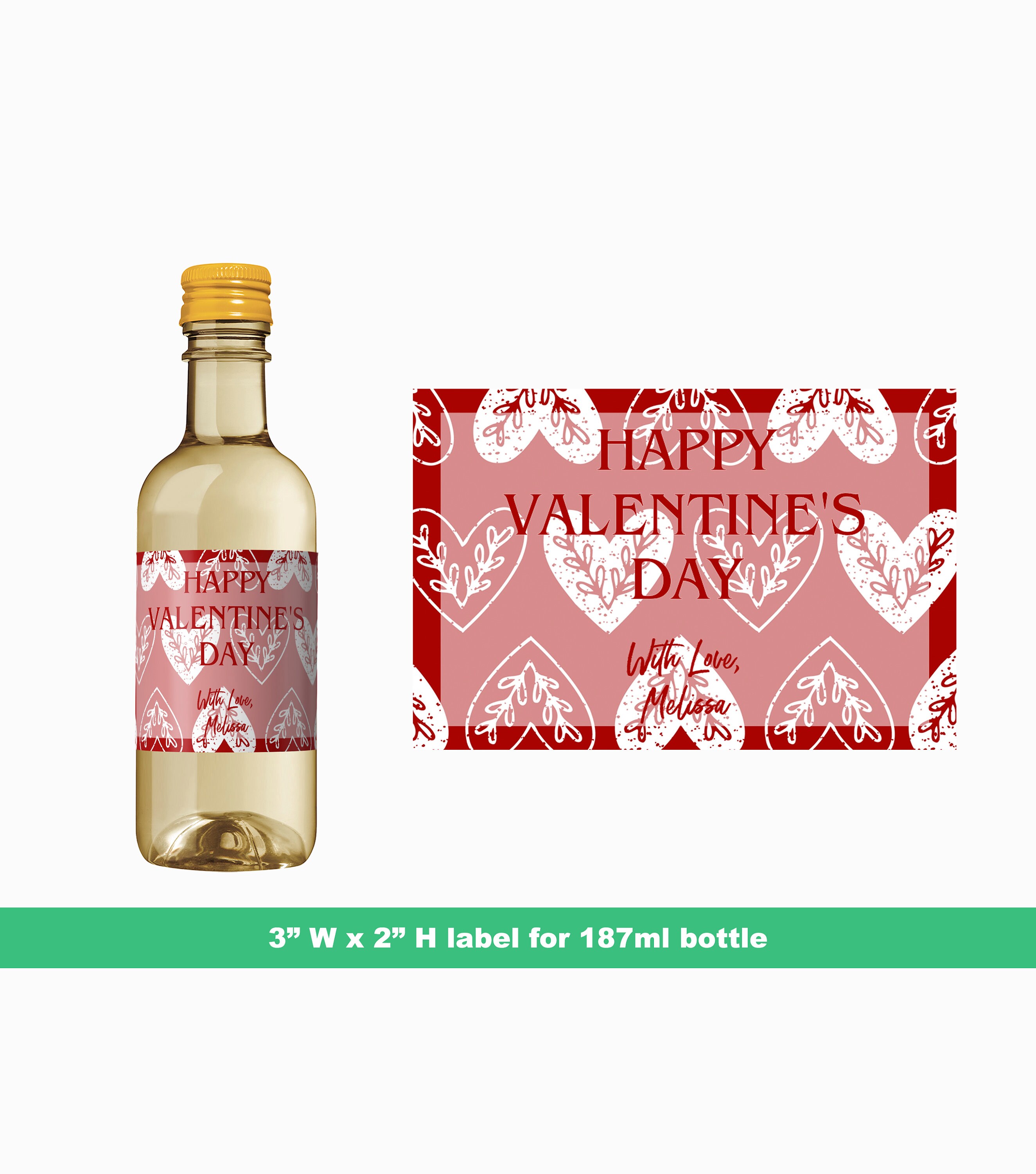 Folki Valentine Personalized Mini Wine Labels | Valentine's Gift Idea | Valentine's Day Party | Mini Bottle Labels | 187 ml Bottle Labels