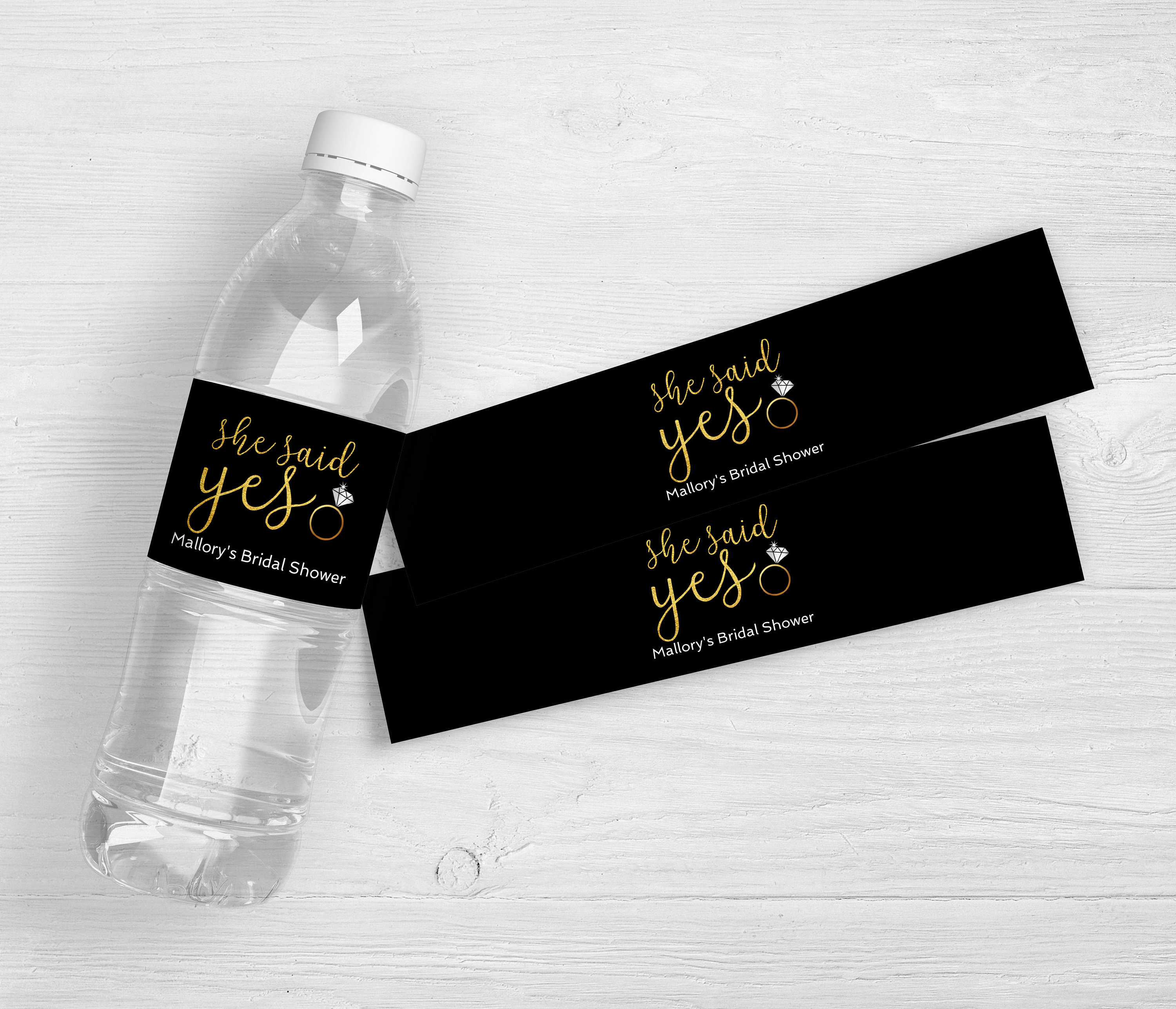She Said Yes Personalized Water Bottle Labels | Wedding Shower Favor | Bridal Shower Water Labels | Engagement Announcement | Set of 10