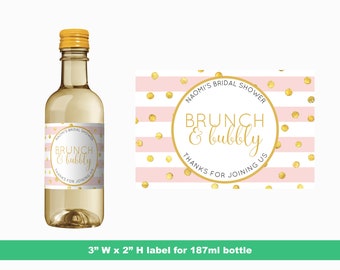 Brunch & Bubbly Personalized Bridal Shower Mini Wine Labels | Bridal Shower Mini Bottle Favors | Mini Bottle Label | 187 ml Bottle Labels