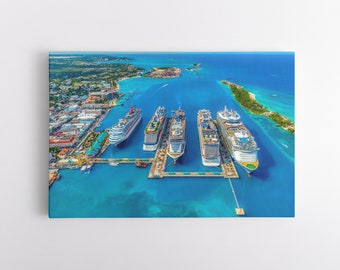 Nassau Bahamas Cruise Ships Canvas Wall Art | Wall Decor | Caribbean Artwork | Vacation Artwork | Drone Photography | Cruise Lover Gift