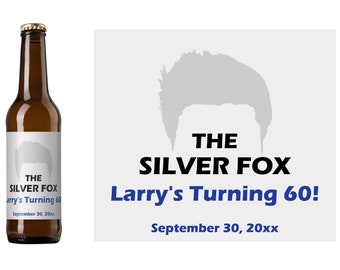 Silver Fox Birthday Beer Label | Milestone Birthday Celebration For Him | Funny Birthday Beer Label | Homebrew Beer Label