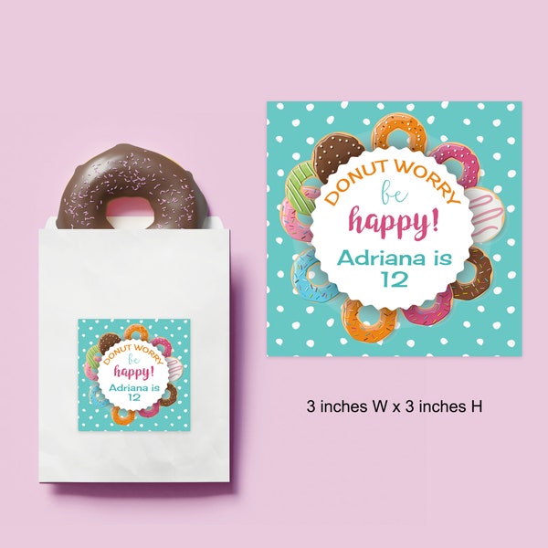 Donut Worry Birthday Favor Sticker | Custom Donut Food Stickers | Donut Favors for Kid's Birthdays | Teen Birthday Favor Idea