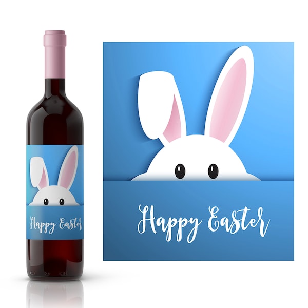 Happy Easter Bunny Wine Label | Easter Dinner Wine Label | Easter Celebration Wine Label | Custom Wine Label | Cute Bunny Wine Label