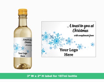 Business Snowflakes Custom Mini Wine Labels | Thank You Gift | Customer Appreciation Gift Idea | Mini Bottle Labels | 187 ml Bottle Labels