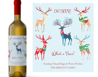 What a Year Funny Holiday Wine Label |Pandemic Wine Label | Christmas Reindeer Wine Gift Idea | Funny 2020 Christmas Wine Label