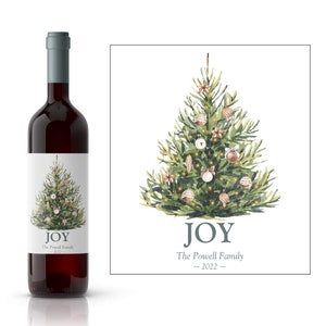 Watercolor Christmas Tree Custom Wine Label | Personalized Christmas Holiday Wine Label | Christmas Joy Holiday Wine Label | Wine Label Gift