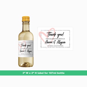 Splitter Glitter Rahmen Danke Mini Wein Etiketten | Hochzeit Partei Gefälligkeiten | Mini-Flasche-Etiketten | 187 ml Flaschenetiketten