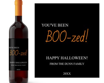 Funny You've Been BOO-zed Customizable Halloween Wine Label | Adult Halloween Party Favor | Funny Halloween