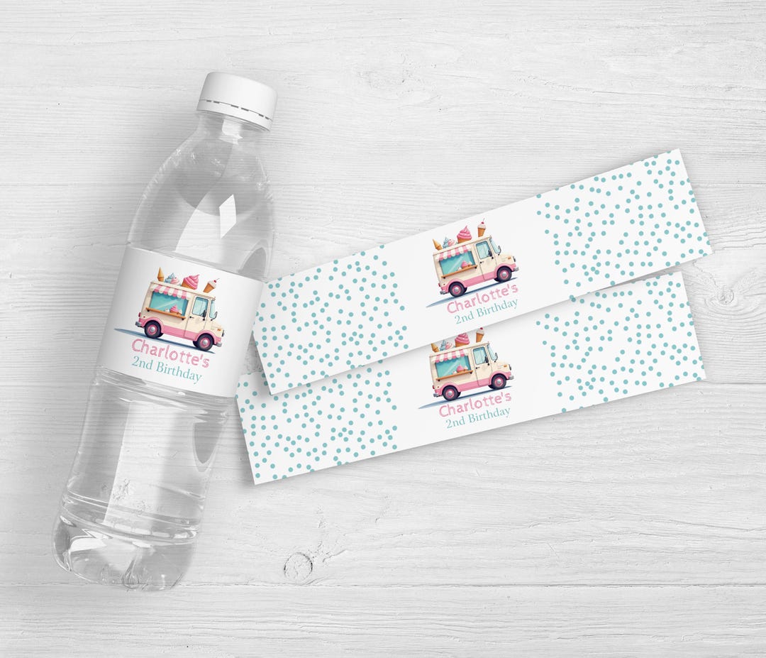 Cute Ice Cream Truck Birthday Water Bottle Labels | Birthday Party for ...