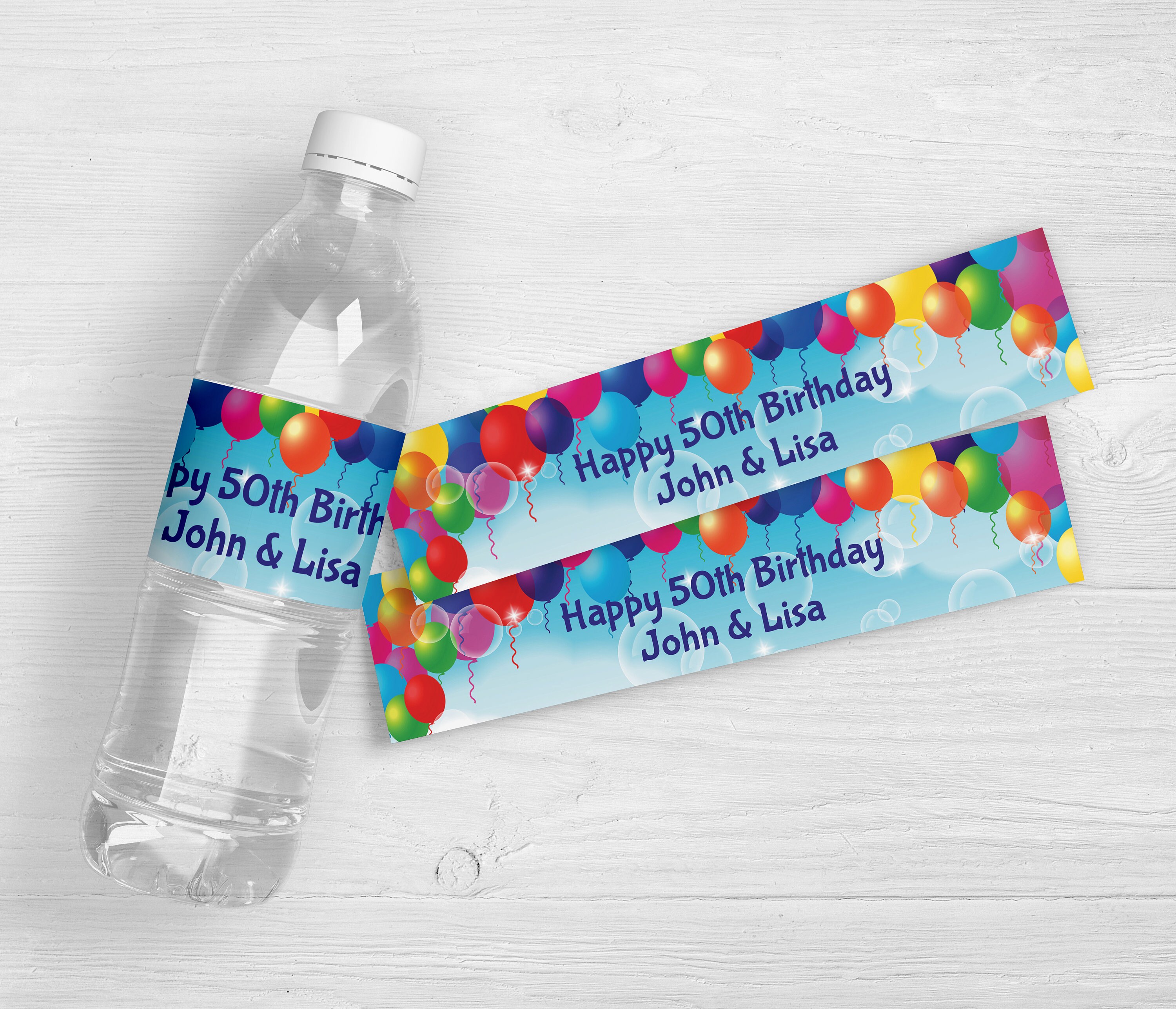 Balloons & Bubbles Water Bottle Labels | Birthday Balloons Design | Balloon Party Favors | Personalized Birthday Water Labels | Set of 10