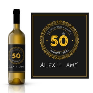 50th Wedding Anniversary Wine Label | Personalized 50th Wine Label | Anniversary Celebration Custom  Wine Label | Milestone Anniversary Gift
