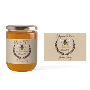 Honey Gold Honey Jar Label | Custom Honey Labels | Labels for Honey Jars | Make Your Own Food Labels | Rustic Honey Bee Label