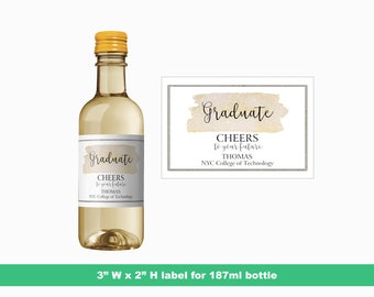 Graduate Cheers Mini Wine Labels | Birthday Party Favors | Custom Party Favors | Mini Bottle Labels | 187 ml Bottle Labels