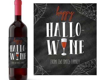 Hallow-Wine Halloween Wine Label | Funny Halloween Wine Labels |  Halloween Party Supplies | Self-adhesive Wine Labels