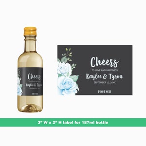 Blue Wedding Roses Mini Wine Labels| Custom Wedding Favor Label | Wedding Reception Mini Label | Mini Bottle Labels | 187 ml Bottle Labels