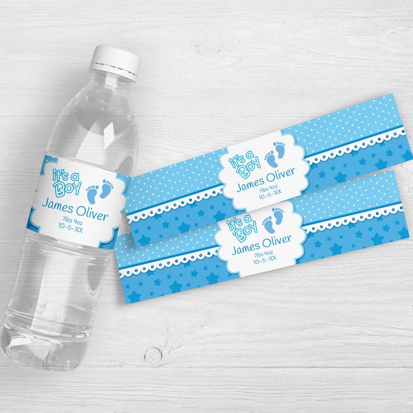 It's A Boy Personalized Water Bottle Labels | Baby Shower Water Labels | Drive By Party Favors | Baby Shower For A Boy Favor | Set of 10