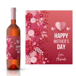Hearts & Flowers Mother&#39;s Day Wine Label | Mother&#39;s Day Gift | Wine Gift From Kids | Personalized Wine Label | Custom Mother&#39;s Day Wine Gift