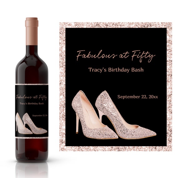 Rose Gold High Heels Birthday Wine Label Custom Birthday Etsy 日本