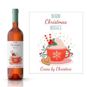 Cocoa Christmas Wishes Personalized Wine Label | Homemade Hot Chocolate Food Label | Christmas Party Favor | Homemade Gift Label