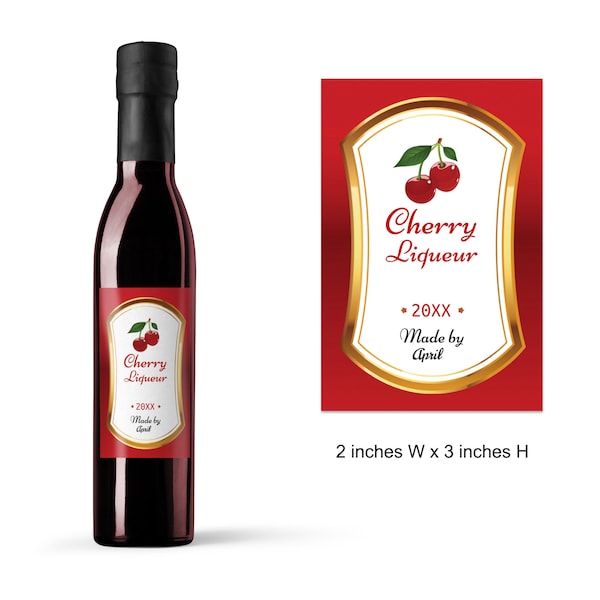 Cherry Liqueur | Liqueur Drink Labels | Labels for Cherry Drinks | Make Your Own Drink Labels | Homemade Liqueur Label