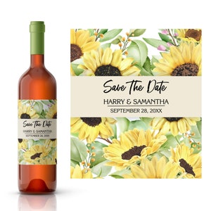 Hand Drawn Sunflower Save The Date Wine Label | Custom Wedding Wine Label | Autumn Event Wine Label | Floral Wedding Wine Label