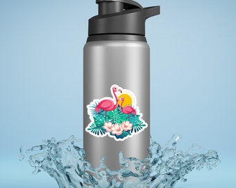 Tropical Flamingos Sticker | Tropical Flamingos Laptop Sticker | Flamingos Car Decal | Flamingos Water Bottle Sticker | Cell Phone Sticker