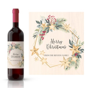 Christmas Tidings Holiday Wine Label | Christmas Geometric Wreath Wine Label | Holiday Open House Wine Label | Christmas Party Wine