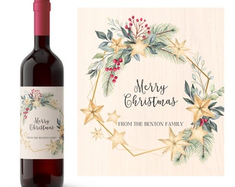 Christmas Tidings Holiday Wine Label | Christmas Geometric Wreath Wine Label | Holiday Open House Wine Label | Christmas Party Wine
