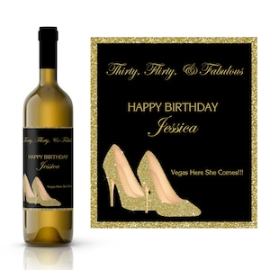 Gold High Heels Personalized Birthday Wine Label | Milestone Birthday Wine Label For Her | Custom Birthday Wine | Birthday Party Wine Favor