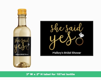 Ha detto sì Mini Etichette di vino personalizzate / Favore doccia nuziale personalizzata / Etichette doccia nuziale / Mini etichette di bottiglie / etichette di bottiglie da 187 ml
