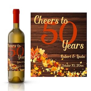 Aged to Perfection Anniversary Personalized Wine Label | 50th Wedding Anniversary Wine Label | Fall Leaves Wine Label | Cheers Wine Label